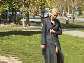 young chick pissing outdoor