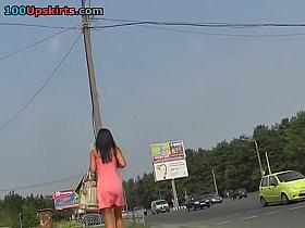 Booty upskirt of smokin brunette hair