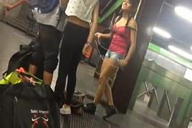 tEEN IN BLACK LEGGINGS SEE THRU