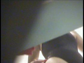 Girl is giving the quick flash of hairy pussy on voyeur cam