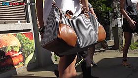 Nice upskirt sexy brunette lady in seductive thong