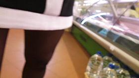 stockings upskirt in a supermarket