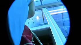 Fat ass looks down on the voyeur hidden camera with panties on