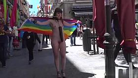 Naked babe walked with huge dildo in public