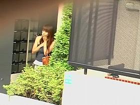 Slim Asian babe has her tit shown during boob sharking.