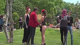 Lezdom in public for Spanish hottie