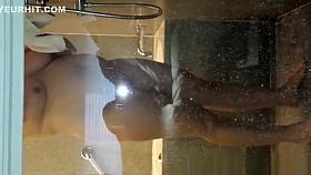 Chubby wife filmed showering