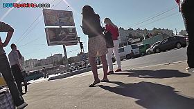 Oops upskirt action with sexy pantyhose and panties