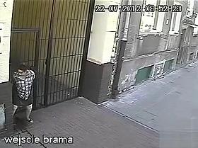 Elder lady taking a leak on the street