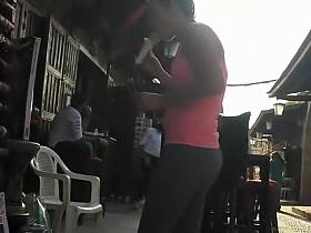 Slutty girl exposes her ass in pantyhose