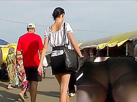 Spruce upskirt closeup on a bus