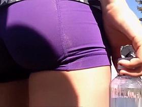 Sexy ass chick in tight short spandex shorts