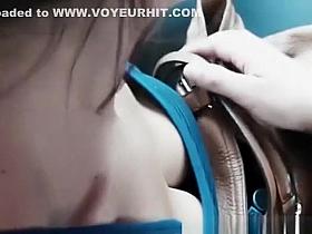 Candid down blouse on milf with glasses