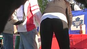 A black haired chick gets followed by a voyeur spy on the street