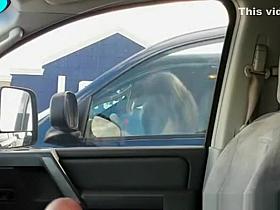 Exhibitionist dude plays with his cock next to woman