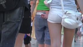 Hot blonde in short shorts is pure street candid gold