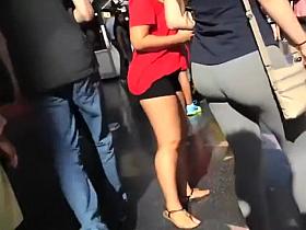 Adorable round ass in tight yoga pants