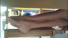 Candid Gorgeus Teen Legs and Feet in Library