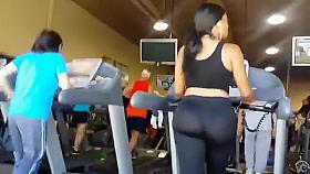 Semi sheer pants on her bubble booty in the fitness club