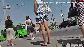 Hot upskirt during a tram ride