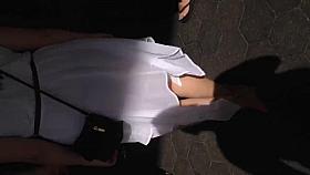 Blonde in see thru white dress