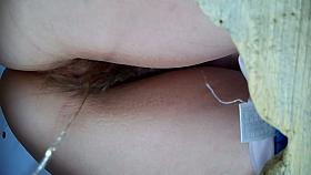 Hot video with hairy pussy pissing in the toilet