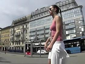 Hot girl short white skirt upskirt