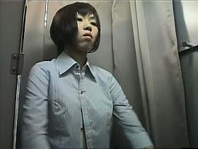 Chinese chick in changing rooms trying on silicone breast pads