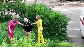 Ambulance picks up lady passed out in the grass