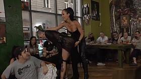 Euro slut gangbanged in public bar