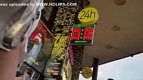 Plump blonde upskirt