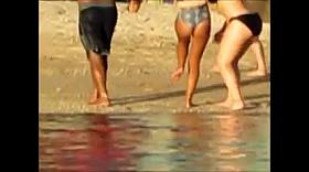 Ooops, Hot Hawaiian girl wedgie after surfing in Honolulu.