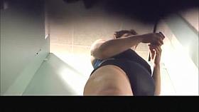 Mature woman caught in pool cabin