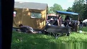 Drunk girl having sex with a boy under a tent