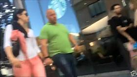 Braless girlfriend has sexy pokies in public