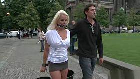 Busty German blonde banged outdoor