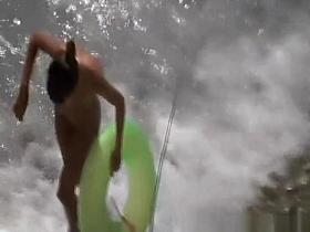 Nudist woman pussy eaten in the water