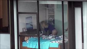 My lovely neighbor Alena changes her tight clothes in the bedroom