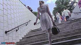 Dirty upskirt pussy video exposes babe's underwear