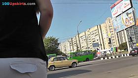 Upskirt view of the long-haired Asian amateur girl