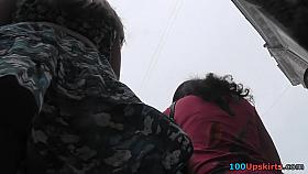 Hot upskirt porn with slim blonde in a public place