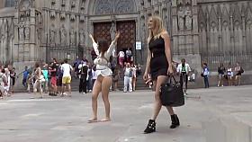 Naked shaved pussy babe fucked in public