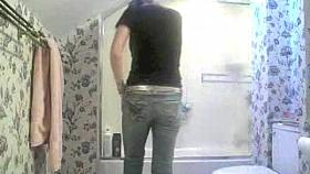 Punk girl getting ready for shower sees hidden cam