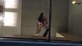 Voyeuring Wifey the glass bottom to see her tits and pussy