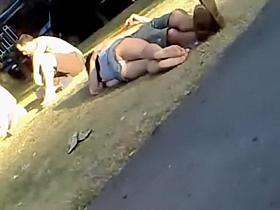 Lying in the park teen gets her jeans upskirt voyeured