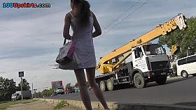 White summer suit upskirt