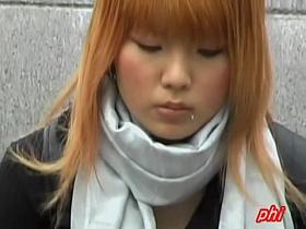 Stunning colorful admirable chick messing with her phone during sharking scene