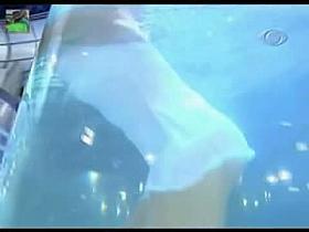 Amazing blonde in water upskirt on tv