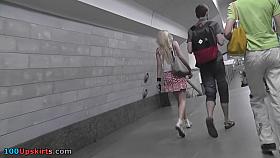 Thong-wearing gal with auburn hair stars in upskirt mov