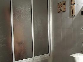 Wife takes shower and dries her curvilinear body